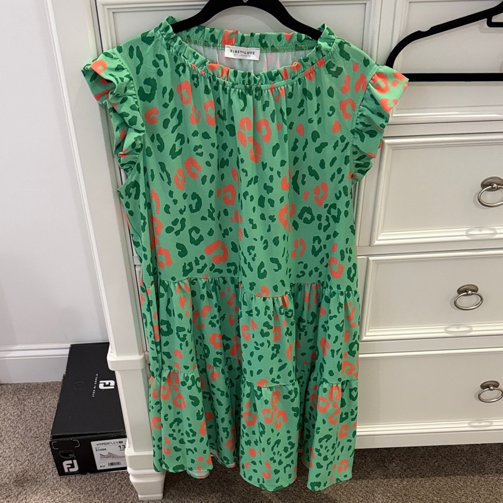 First Love Green and Orange Leopard Print Dress
